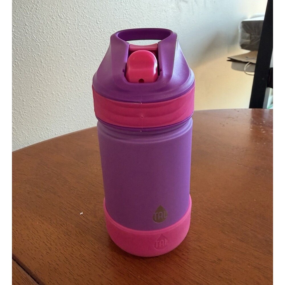 Tal Kids Insulated Stainless Steel Water Bottle 10 oz Purple/Pink Straw Lid